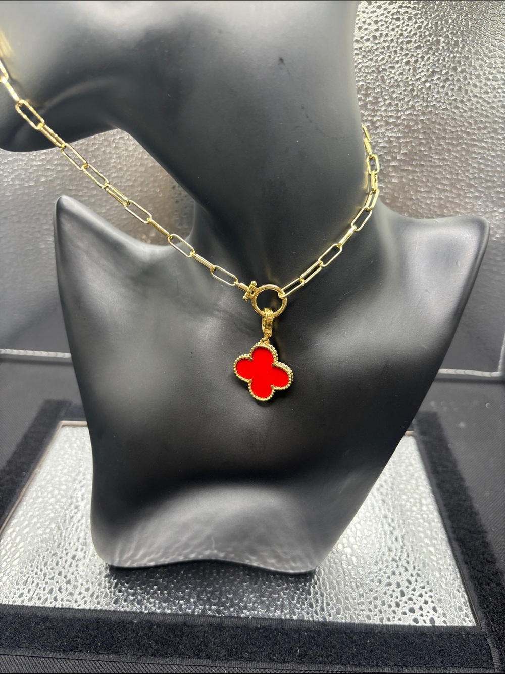 Gold Chain Necklace with Red Pendant - Fashion Necklace